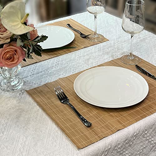 Set of 8 Pcs Bamboo Placemats Sushi Rolling Mat Japanese Style Natural Anti-Slip, Washable Heat-Resistant Table Mats for Dining Room and Kitchen（Brown） - color: Brown, size: Set of 8
