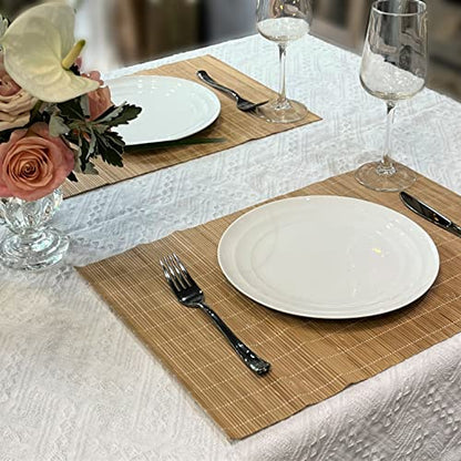 Set of 8 Pcs Bamboo Placemats Sushi Rolling Mat Japanese Style Natural Anti-Slip, Washable Heat-Resistant Table Mats for Dining Room and Kitchen（Brown） - color: Brown, size: Set of 8