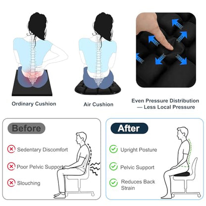 Inflatable Seat Cushion - Airplane Seat Cushion for Long Flights, Stable & Firm Support for Sports & Outdoors, Stadium Bleachers, Travel & Hard Dining Chairs