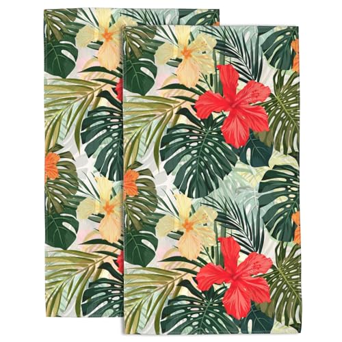 Colorful Tropical Plants Hand Towels Set of 2 Soft Absorbent Decorative Towels for Bathroom Kitchen Sports Gym Yoga Home Decor 14 x 28 in - color: Colorful Tropical Plants