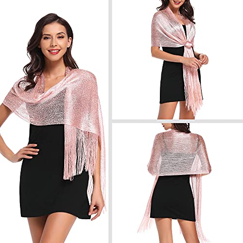 vimate Sparkling Metallic Shawls and Wraps for Evening Party/Wedding/Formal Dresses (With Free Buckle) - color: Q#. Baby Pink (With Baby Pink Buckle)