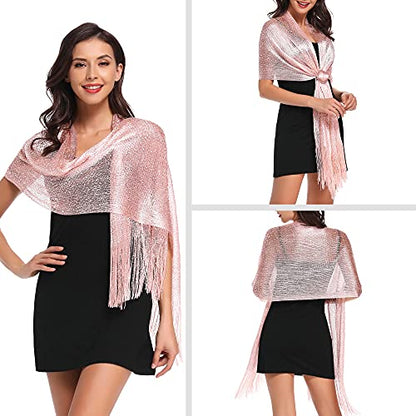 vimate Sparkling Metallic Shawls and Wraps for Evening Party/Wedding/Formal Dresses (With Free Buckle) - color: Q#. Baby Pink (With Baby Pink Buckle)