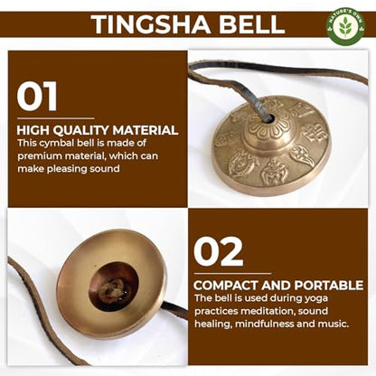 Tibetan Tingsha Bells Cymbals Meditation Chime Bells, 6.3 cm Percussion Instrument, with Cloth Bag, Embossed 8 Lucky Symbols, Ideal for Yoga, Mindfulness, Spiritual Healing, and Sound Therapy - color: 8 Lucky Symbols