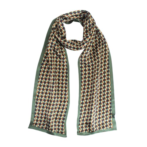 ANDANTINO 100% Silk Scarf for Women 59”*6.3” Long Shawls for Headscarf and Neck- Oblong Hair Wraps with Gift Packed - color: Dark Green&black