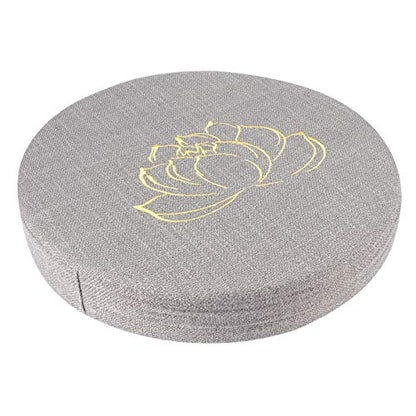 Meditation Cushion, Yoga Mat with Detachable Washable Cover, Soft Handheld Design for Zen Tea Ceremony Floor Window (40 cm in Diameter and 6 cm in Thickness) - color: Grey Embroidered Lotus Pattern