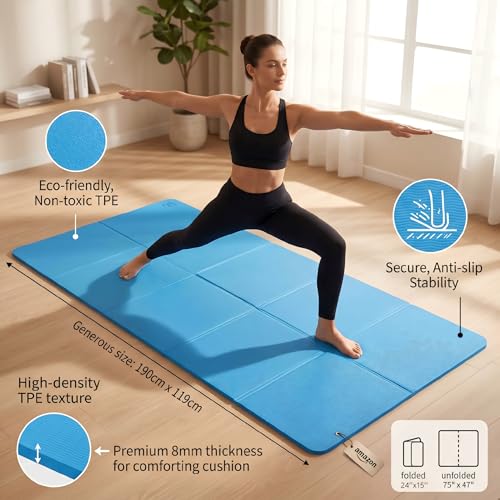 TPE Yoga Mat with Hanging Holes, Wall Mount Workout Mat, Shock Absorbent Fitness Pad for Home Gym, Pilates & Meditation - color: blue foldable