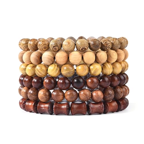 Wooden Beaded Bracelet Multi-Layered Stretch Bracelet for Men and Women Elastic Bracelet 6pcs - color: A-04