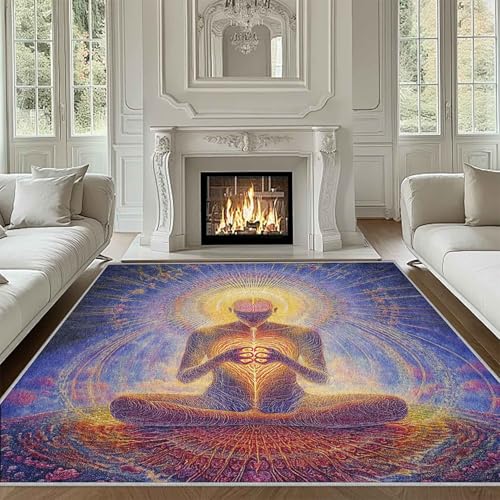 Yoga Meditation Door Mat 2x3 Spiritual Throw Rug for Entryway, Zen Theme Washable Area Rug for Bedroom Living Room, Indoor Non Slip Floor Mats - color: Blue Purple, size: 2 x 3 ft