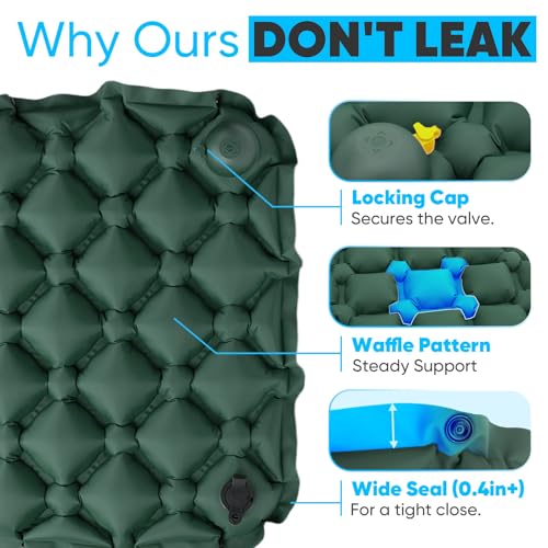 Sekey Inflatable Seat Cushion with Press Valve -2in Thick Airplane Seat Cushion, Ultra Portable & Lightweight, for Long Flights, Stadium, Camping, Office, Car Travel-Forest Green