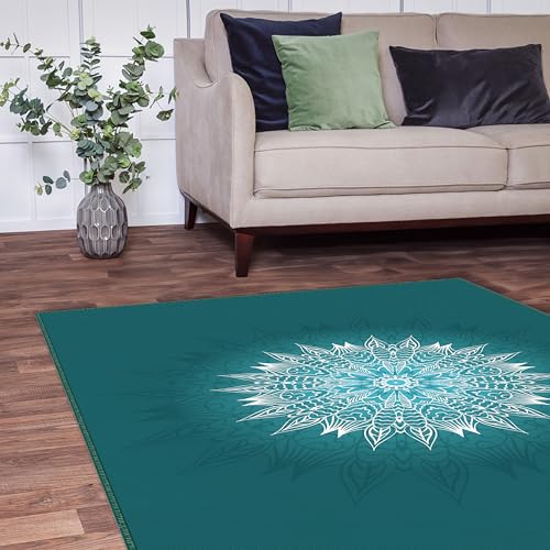 Mandala Yoga Rug, Handmade Geometric Carpet, Meditation Mat, Soft Green Mandala Design, Boho Living Room Accent, Custom Gift Idea