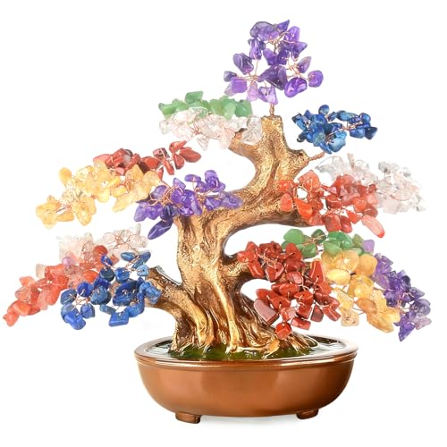 7 Chakra Crystal Tree of Life Bonsai with Natural Gemstones(360 Large Beads) Chakra Balancing Healing Crystals Feng Shui Money Tree for Positive Energy, Office & Home Decor 8" - color: Seven Chakra Tree With 360 Large Beads