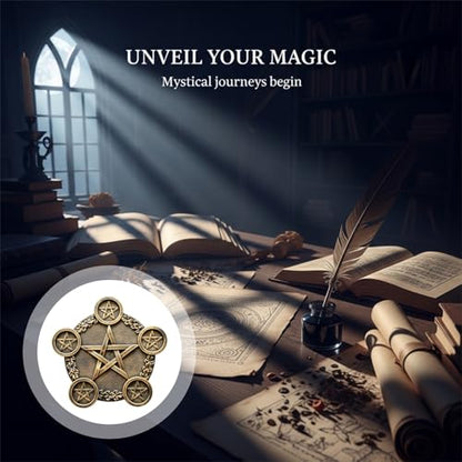 Pentacle Star Candle Holder, Resin Tealight Holder Tray with 5 Sockets, Golden Altar Supplies, 8.7 in Astrology Pentacle Altar Plate for Rituals, Spells, Home Decor