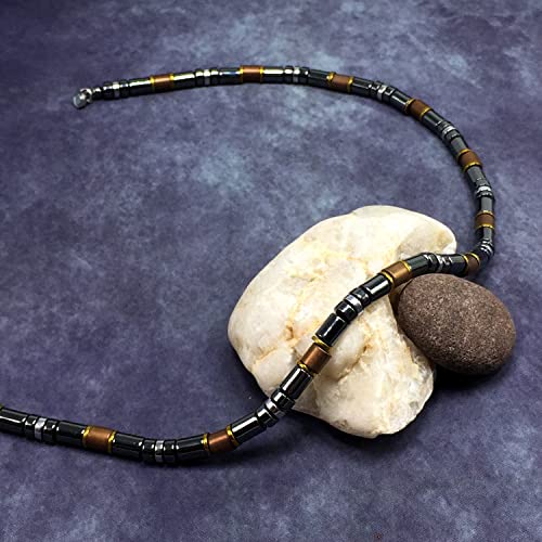 Healing Stress Anxiety Meditation Grounding Energy Gemstone Necklace Series - color: Black & Bronze Hematite -6 mm- Stone Tube Beads
