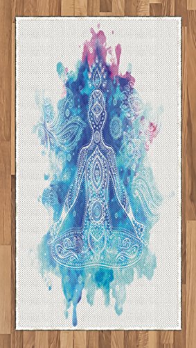 Lunarable Yoga Area Rug, Ornamental Art Meditation Mandala Lotus Cross-Legged Position Print, Flat Woven Accent Rug for Living Room Bedroom Dining Room, 2' 6" x 5', Aqua Blue Pink