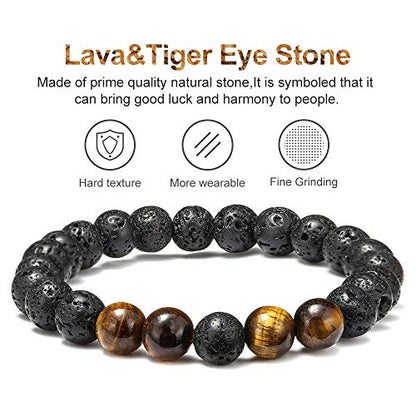M MOOHAM Fathers Day Gift Mens Bracelet - Beaded Natural Stone 8mm Tiger Eye Matte Agate Lava Rock Bracelets for Men Teen Boys Grandpa Dad Birthday Gifts Jewelry - style: Lava Rock&Yellow Tiger Eye Bracelets