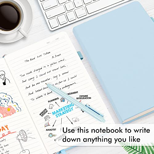 feela 3 Pack Notebooks Journals Bulk, Hardcover Notebook Classic Ruled Lined Journals with Pen Holder for Women Girls School Business Supplies, with 3 Black Pens, 120 GSM, 5.1”x8.3”, A5, Light Blue - color: 3 Pack light blue