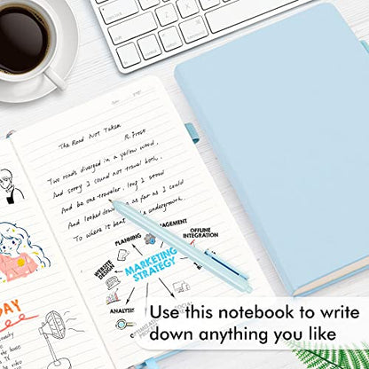 feela 3 Pack Notebooks Journals Bulk, Hardcover Notebook Classic Ruled Lined Journals with Pen Holder for Women Girls School Business Supplies, with 3 Black Pens, 120 GSM, 5.1”x8.3”, A5, Light Blue - color: 3 Pack light blue