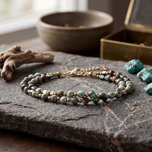 Farfume Beaded Bracelets for Women, Chakra Crystal 4mm Beads Gemstone Natural Stone Bead Spiritual Jewelry Gifts for Women - color: African Turquoise-Transformation & Growth