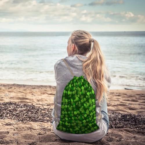 St Patricks Day Green Shamrock Clover Leaf Grass Portable Canvas Drawstring Backpack with Drawstring Pockets 35x50cm - color: St Patricks Day Green Shamrock Clover Leaf Gr, size: 35x50cm