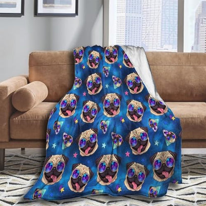 Adults Children Extra Soft Blankets, Galaxy Pug with Cool Glasses Keep Warm Throw Wrap Throw Wearable Blankets, Camping Blankets - color: Pattern 11, size: 50x60inch-teens