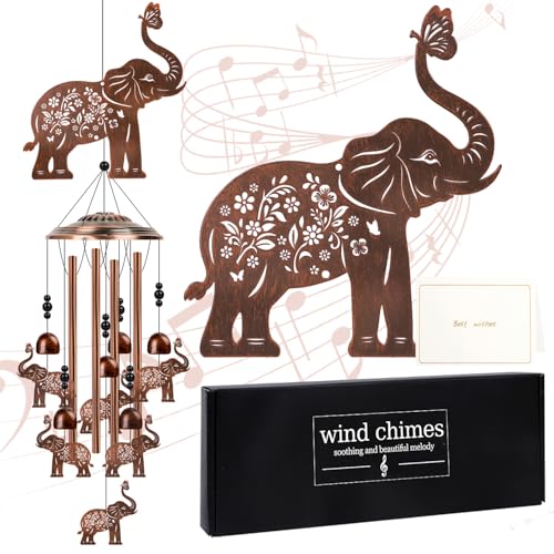 Elephant Wind Chimes for Outside - Elephant Gifts for Women Men, Memorial Wind Chimes for Outdoor, Garden Patio Yard Porch Decor, Birthday for Mom Grandma Wife Friends