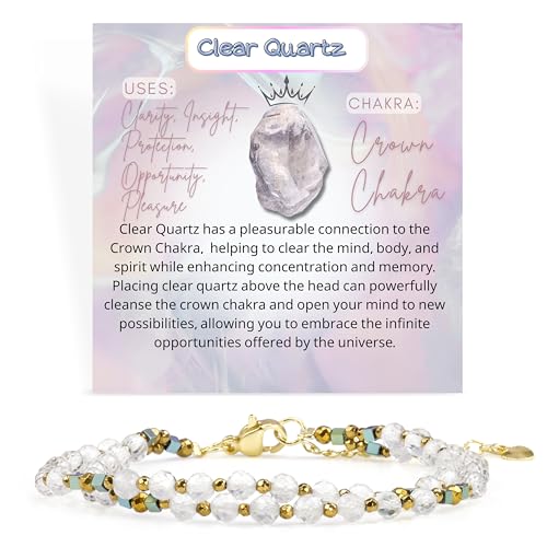 Farfume Beaded Bracelets for Women, Chakra Crystal 4mm Beads Gemstone Natural Stone Bead Spiritual Jewelry Gifts for Women - color: Clear Quartz-Insight