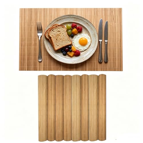 8-Pack Bamboo Placemats,Woven Heat-Resistant Rectangular Table Mats,Natural Dining Place Mats, Rustic Japanese Style Wood Mats for Indoor Dining,Kitchen and Party Use, Coffee - color: Coffee, size: set of 8