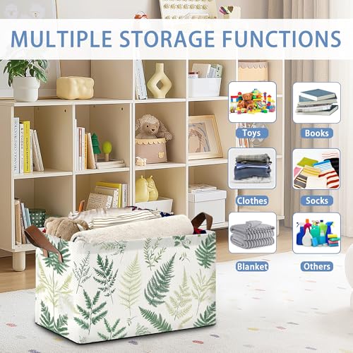 Fern Herbs Storage Baskets,Botanical Leaf Foldable Organizer Bin with Handles for Home Living Room Bedroom Closet Box 17x11.5x10Inch - color: Fern Herbs Botanical Leaf