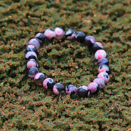Handmade Natural Imperial Jasper Gem Semi Precious Gemstone 8mm Round Beads Stretch Bracelet 7" Unisex - color: Rose