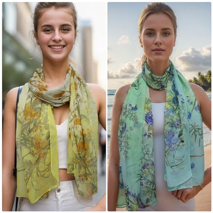 amokk 6 Packs Summer Scarf for Women Lightweight Floral Head Scarf Chiffon Shawl Warp