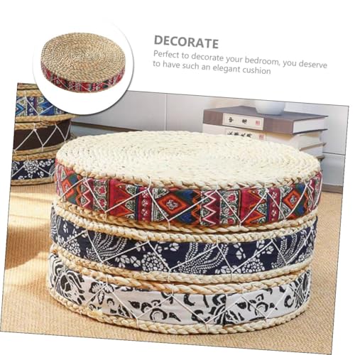 Housoutil Woven Straw Meditation Pillow Floor Cushion 30cm Diameter 7cm Height Handmade Japanese Tatami Seat Cushion for Indoor Yoga and Zen Practice