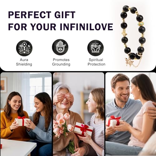 Natural Bead Bracelet 10mm Healing Crystal Bracelet for Women & Men Feng Shui Good Luck Meditation Buddhist Jewelry Handmade Stone Beaded Jewelry for Gift - color: Obsidian