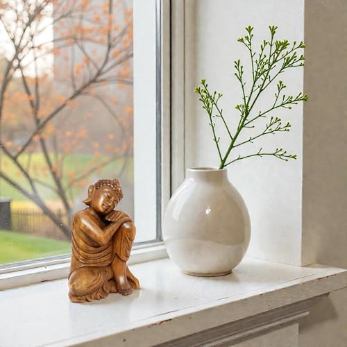 G6 Collection 8" Wooden Serene Sleeping Buddha Statue Hand Carved Sculpture Handmade Figurine Decorative Home Decor Accent Handcrafted Art Traditional Modern Decoration (Small) - size: Small