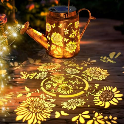 Solar Watering Can with Lights, Birthday Gifts for Mom Women Mother's Day, Outdoor Garden Decor Sunflower Solar Garden Lights for Outdoor Pathway Yard Lawn Patio, Waterproof Gardening Decorations - style: Sunflower