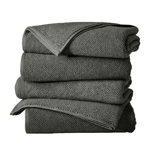 Great Bay Home 100% Cotton 4 Pack 54x27 Bath Towel Set - Absorbent, Quick-Drying, Durable Towels for Bathroom Decor - Low-Twist, Two-Ply Fibers (Midnight) - color: 09 Midnight, size: Bath Towel (Pack of 4)