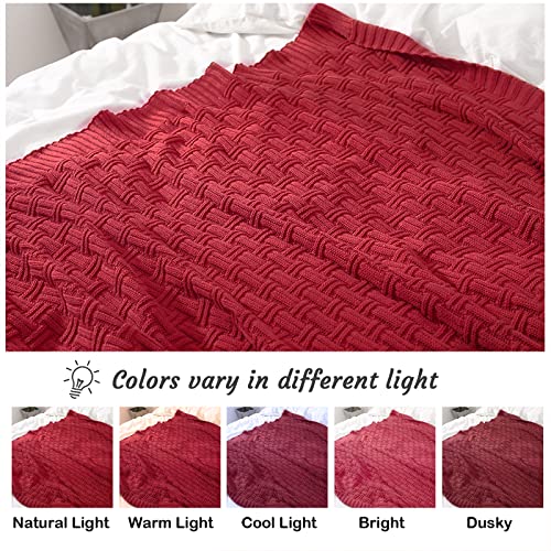 TREELY 100% Cotton Knitted Throw Blanket Couch Cover Blanket(50 x 60 Inches, Red) - color: Red, size: Throw (50 in x 60 in)