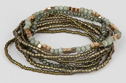 SPUNKYsoul Beaded Stretch Bracelet Set – Multi-Piece Stackable Fashion Bracelet Collection, Elastic Fit, Minimalist Boho Jewelry for Everyday Wear - style: Green Gold