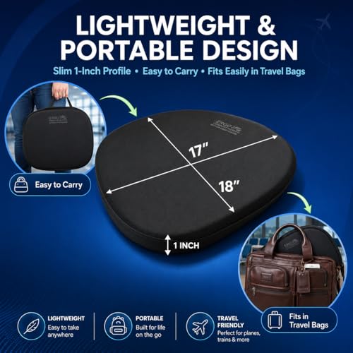 ERGO21 Travel Seat Cushion with LiquiCell® Membrane (Now Upgraded) - Thin Orthopedic Cushion for Sciatica, Tailbone, Back Pain Relief – Lightweight Foldable | Car, Truck, Airplane, Office & Home