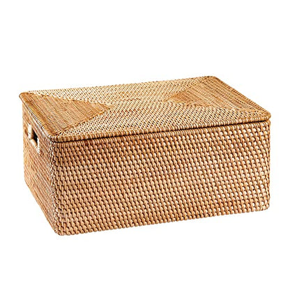 Rattan Basket With Lid, Lidded Basket For Storage(13" L×10.2"W×6.7"H) - size: 13×10.2×6.7