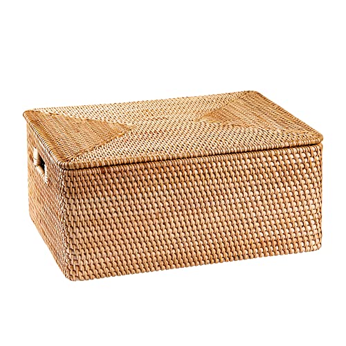Rattan Basket With Lid, Lidded Basket For Storage(13" L×10.2"W×6.7"H) - size: 13×10.2×6.7