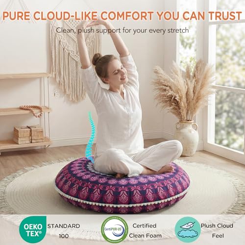Codi 32 Inch Round Floor Pillow, Large Meditation Pouf Cushion , Memory Foam Stuffer Circle Throw Pillows - (Purple Orchid, 1 Count (Pack of 1))