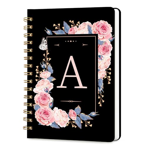 Lined Spiral Journal Notebook, A5 College Ruled Spiral Notebook for Women, Hardcover with Elegant Design for Work and Note-Taking, 5.5 * 8.25 inch, 160 Pages, Letter A - color: A