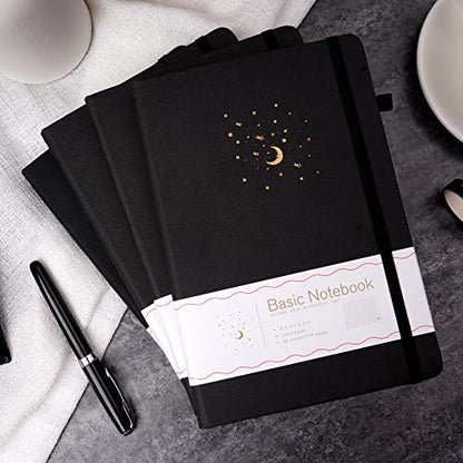 CAGIE 4 Pack Lined Journal Notebooks for Work, Hardcover Notebook Journal with Pen Loop, A5 Leather Notebook Journal Cover, Medium 5.7" x 8.3", (Black Ruled) - color: 4 Pack Black
