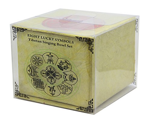 Tibetan 8 Lucky Symbols Yoga Meditation Singing Bowl/Mallet/Cushion/Box Set (Yellow)