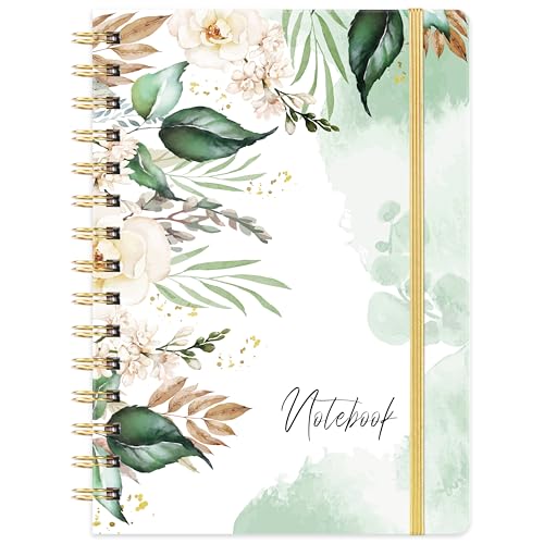 Ruled Notebook/Journal - Journal for Wemon, 8.5" X 6.4", College Ruled Spiral Notebook/Journal, Banded with Waterproof Hardcover, Exquisite Inner Pocket for School, Office & Home - color: green white