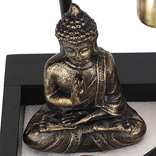 Zen Garden Desktop Sitting Buddha Ornament, Statue with Incense Holder Sand Decorative Stone Accessories for Home Office and Work Desk Collectible Figurines[1906]