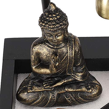 Zen Garden Desktop Sitting Buddha Ornament, Statue with Incense Holder Sand Decorative Stone Accessories for Home Office and Work Desk Collectible Figurines[1906]