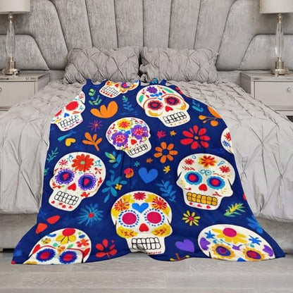 Fashion Bed Sofa Couch Cover, Unisex Blanket, Day Dead Cool Mexican Sugar Skull Lightweight Flannel Blanket - color: Color78, size: 30"x40"