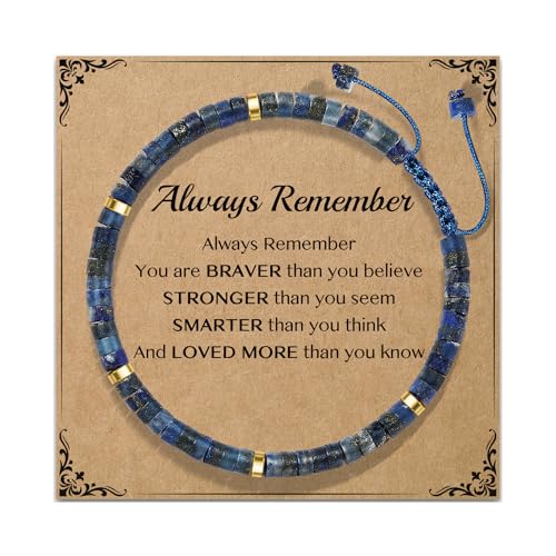 Thank You Gifts for Women: Teacher Appreciation Office Gifts for Coworkers Employee Boss Lady Manager Colleague Natural Stone Bracelet - color: Blue-Remember
