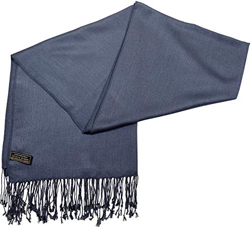CJ Apparel Solid Color Tassels Design Nepalese Shawl Scarf Wrap Stole Throw Head Wrap Pashmina Gift Hand Made in Nepal New - color: Smokey Grey